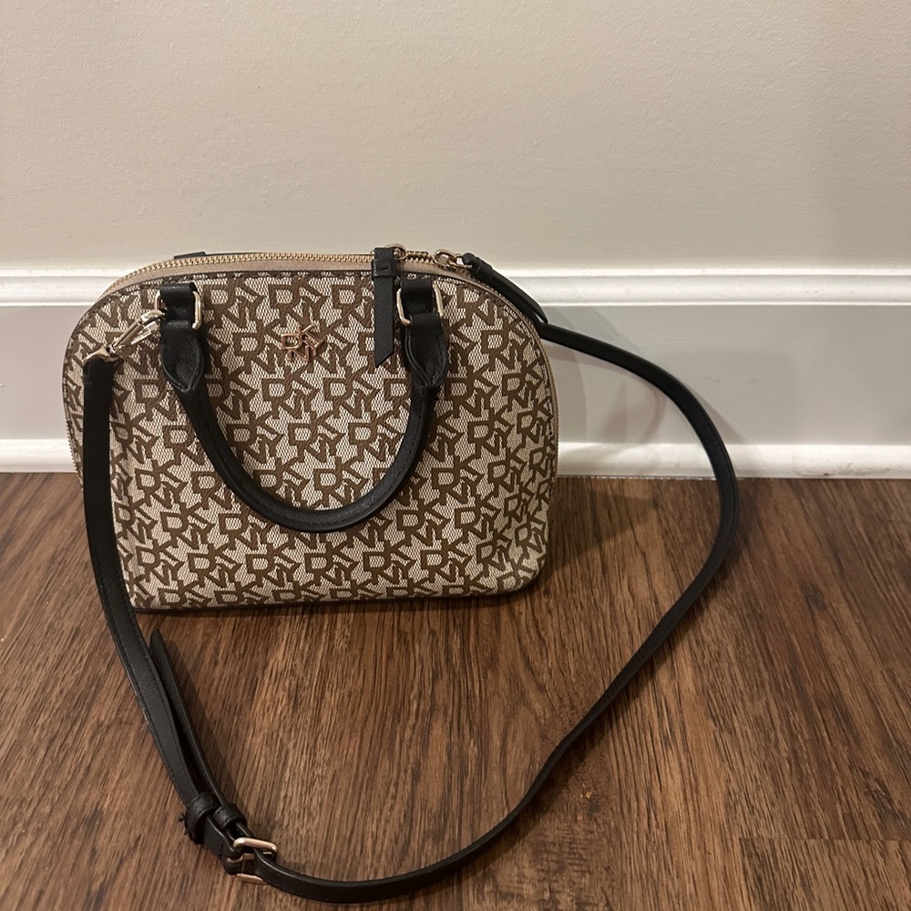 DKNY Tan and Black Monogram Crossbody Bag